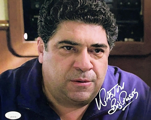 Vincent Pastore Sopranos Close Up Purple Shirt Autographed 8x10 "Big Pussy" Inscribed JSA