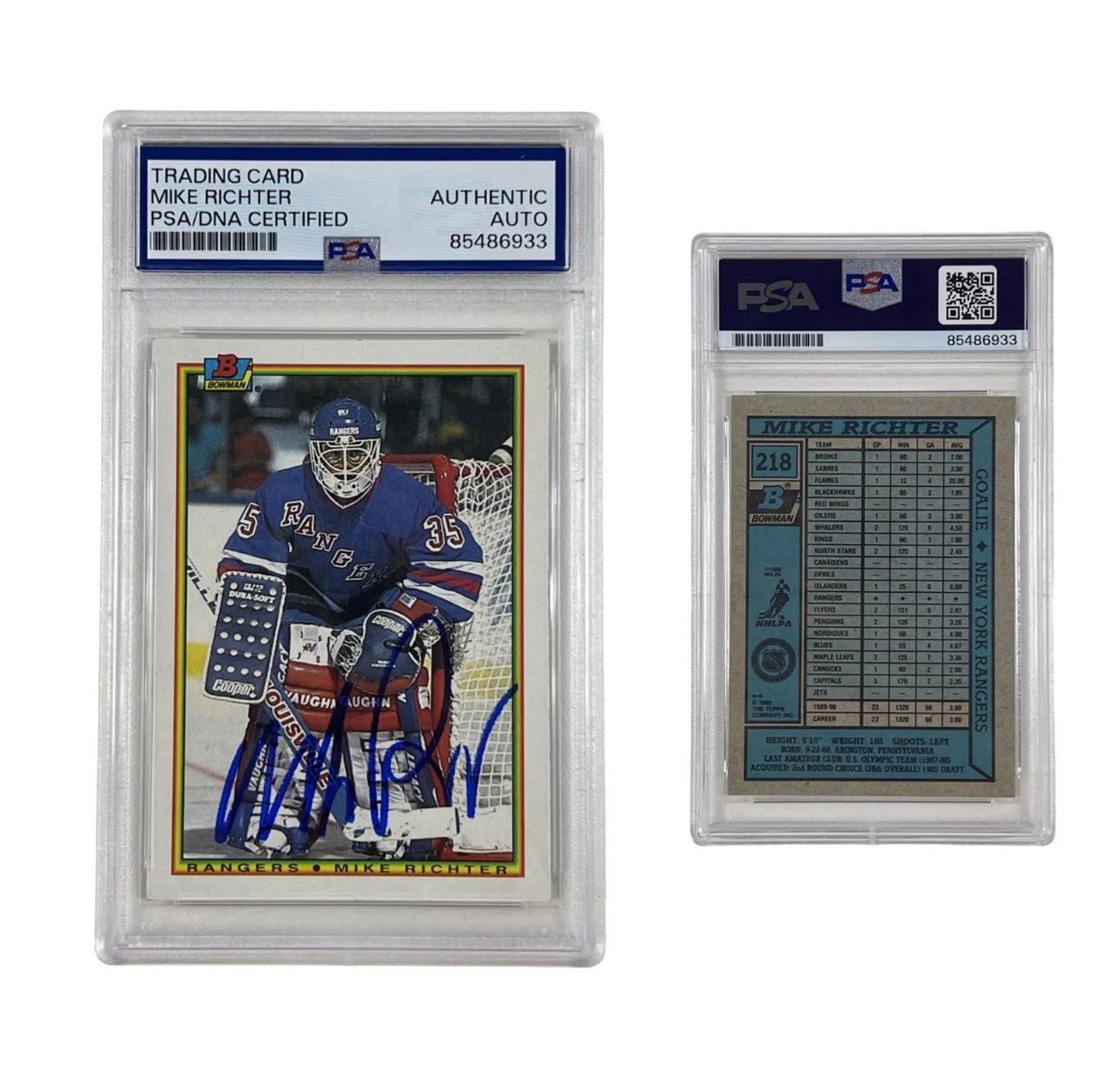1990 Mike Richter Autographed Bowman Topps #218 Authentic Auto