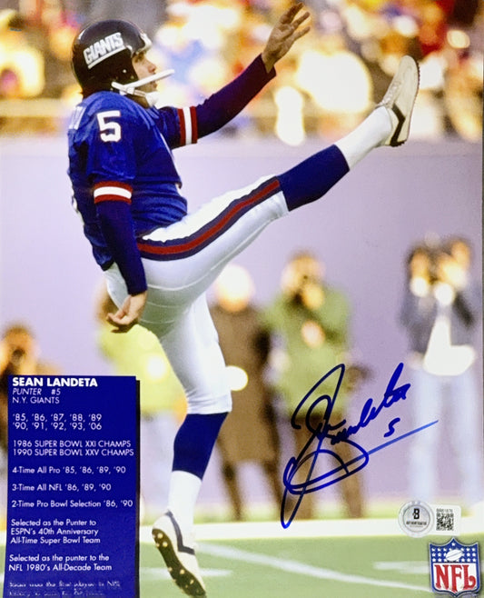 Sean Landeta Autographed New York Giants 8x10 Beckett
