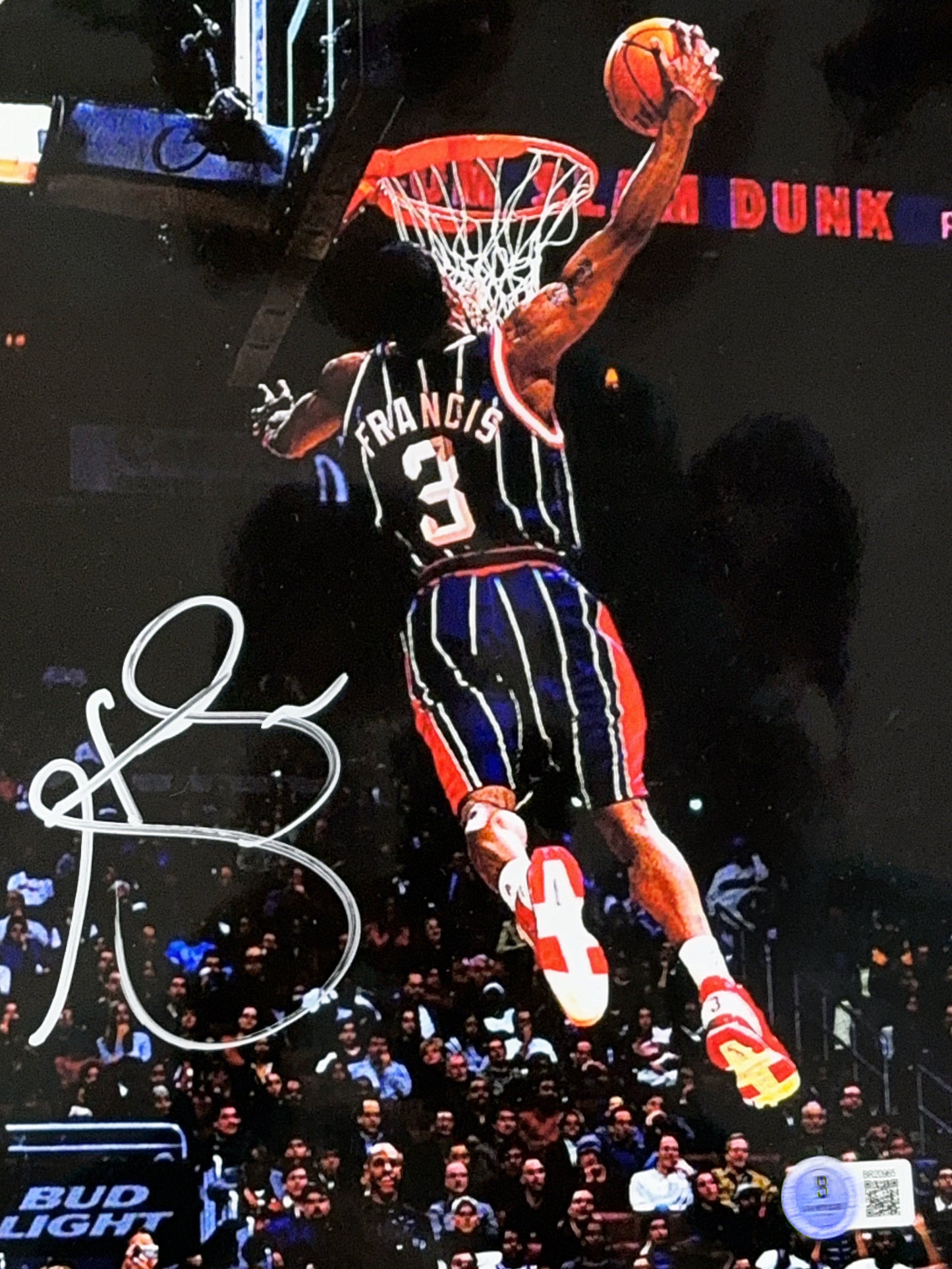 Steve Francis Houston Rockets Blue Jersey Dunk From Behind Autographed 8x10 Beckett