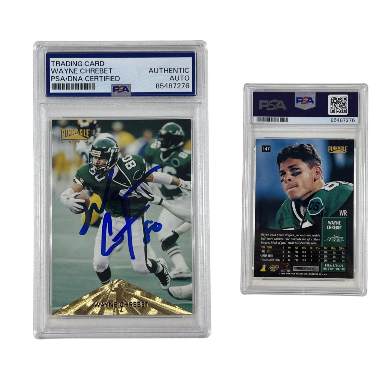 1996 Wayne Chrebet Autographed Pinnacle #147 Authentic Auto