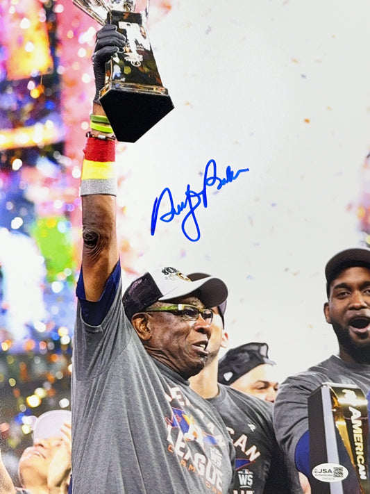 Dusty Baker Autographed Houston Astros Hoisting Trophy 11x14 JSA