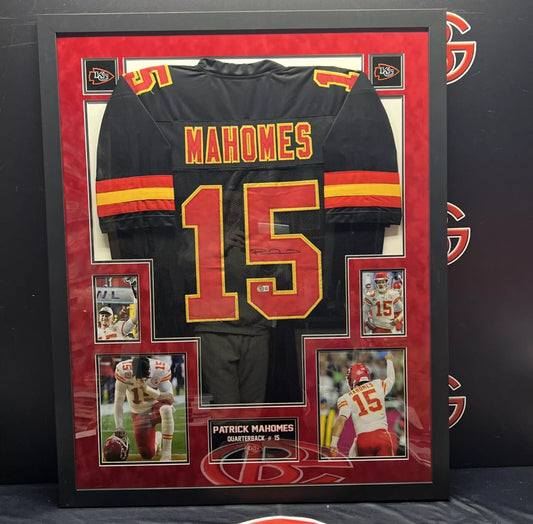 Patrick Mahomes Autographed Kansas City Chiefs Framed Black Jersey Beckett BAS