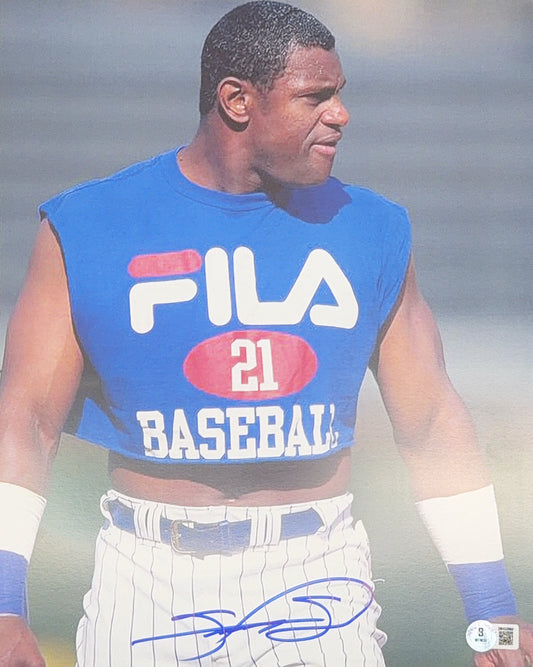 Sammy Sosa Autographed Chicago Cubs Fila Shirt 11x14 Beckett