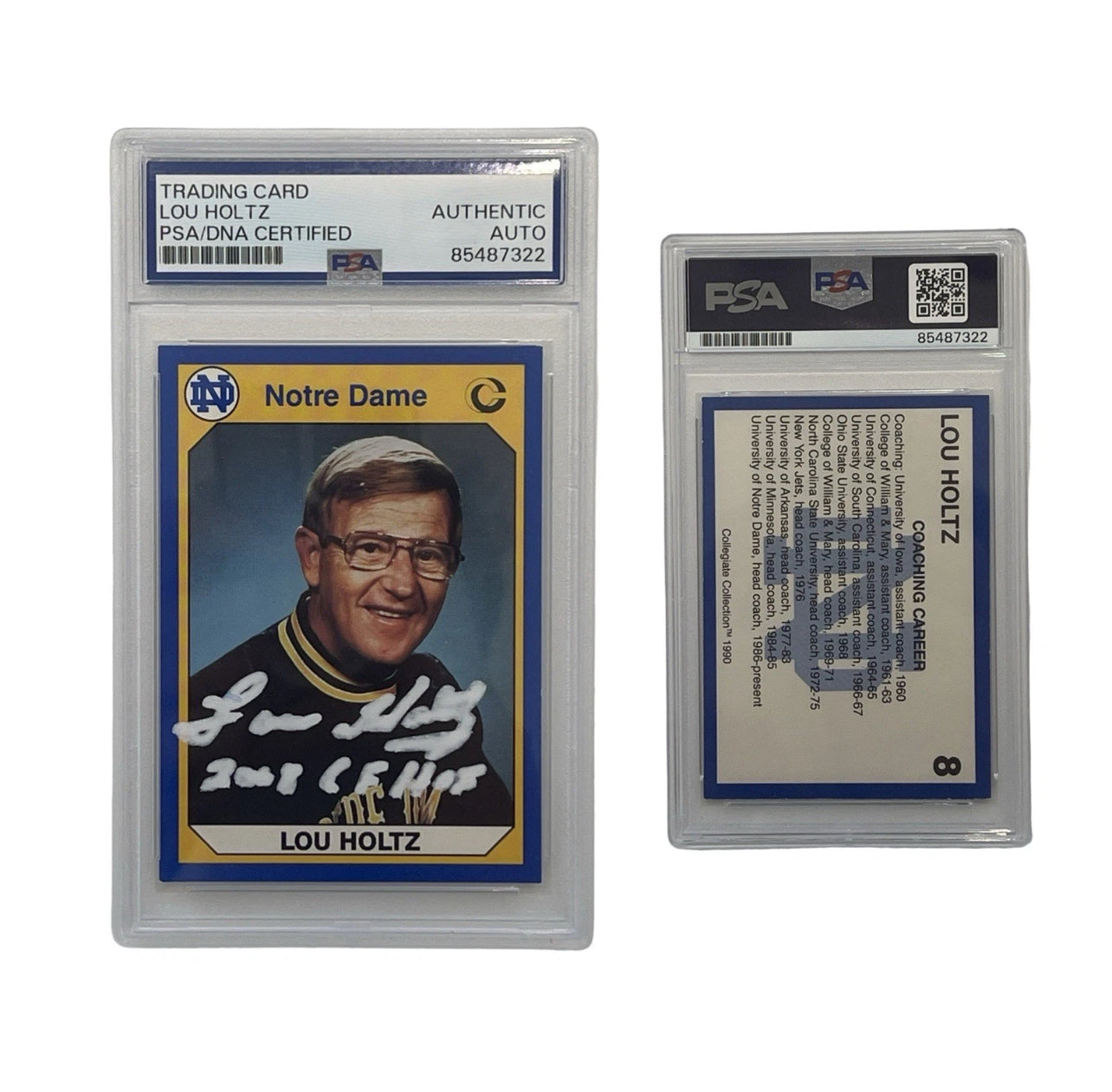 1990 Lou Holtz Signed 2008 CF HOF Notre Dame Collegiate Coll #8 PSA Auth Auto
