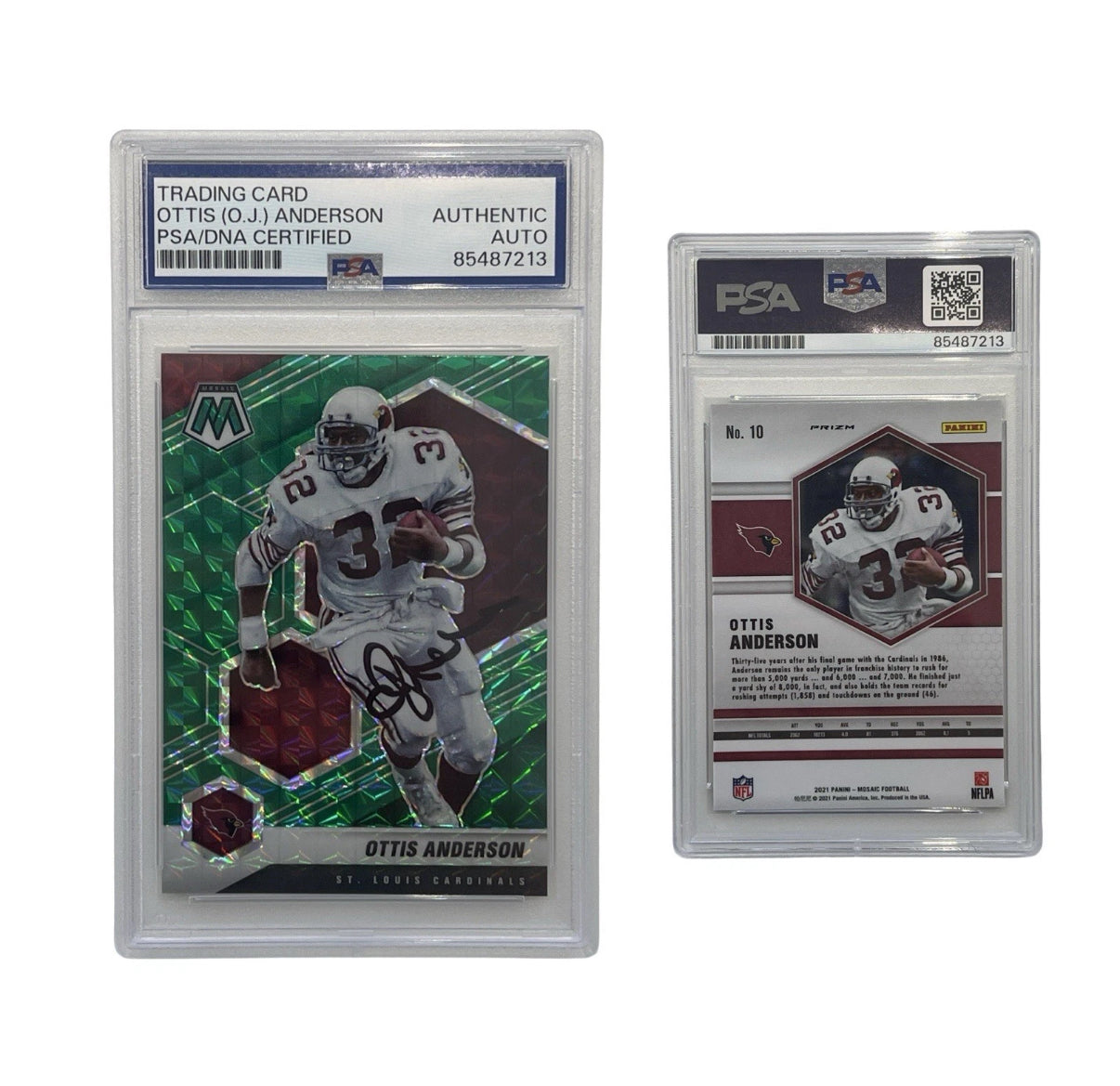 2021 Ottis Anderson Autographed Panini Mosaic Green Reactive #10 PSA Auto Auth