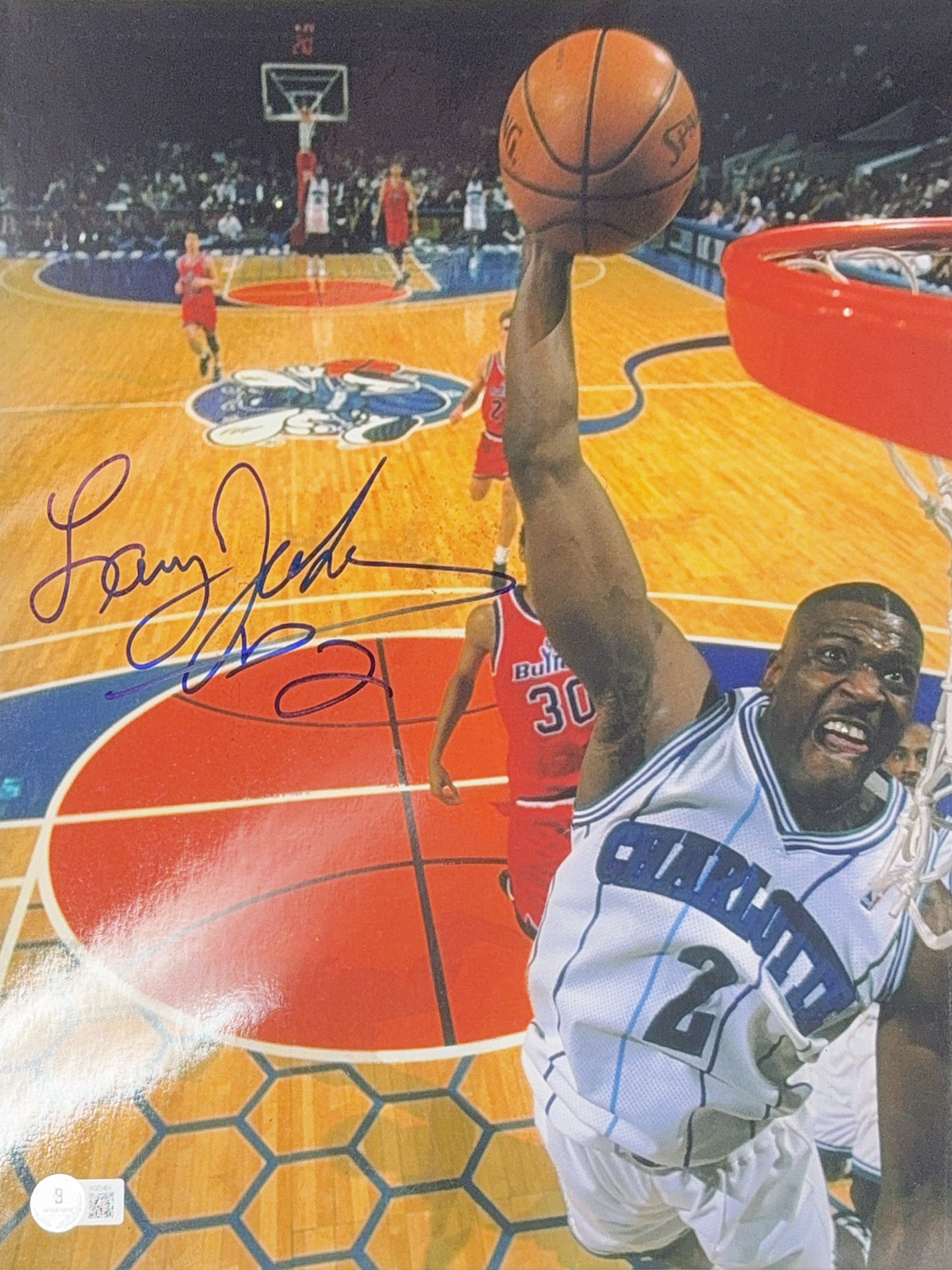 Larry Johnson Autographed Charlotte Hornets Dunk White Jersey 11x14 Beckett