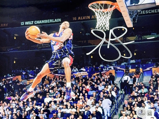 Steve Francis Houston Rockets Blue Jersey Dunk Autographed 8x10 Beckett