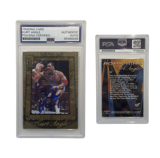 2002 Kurt Angle Signed WWE All Access Road of the Ring Fleer #91 Auto Auth