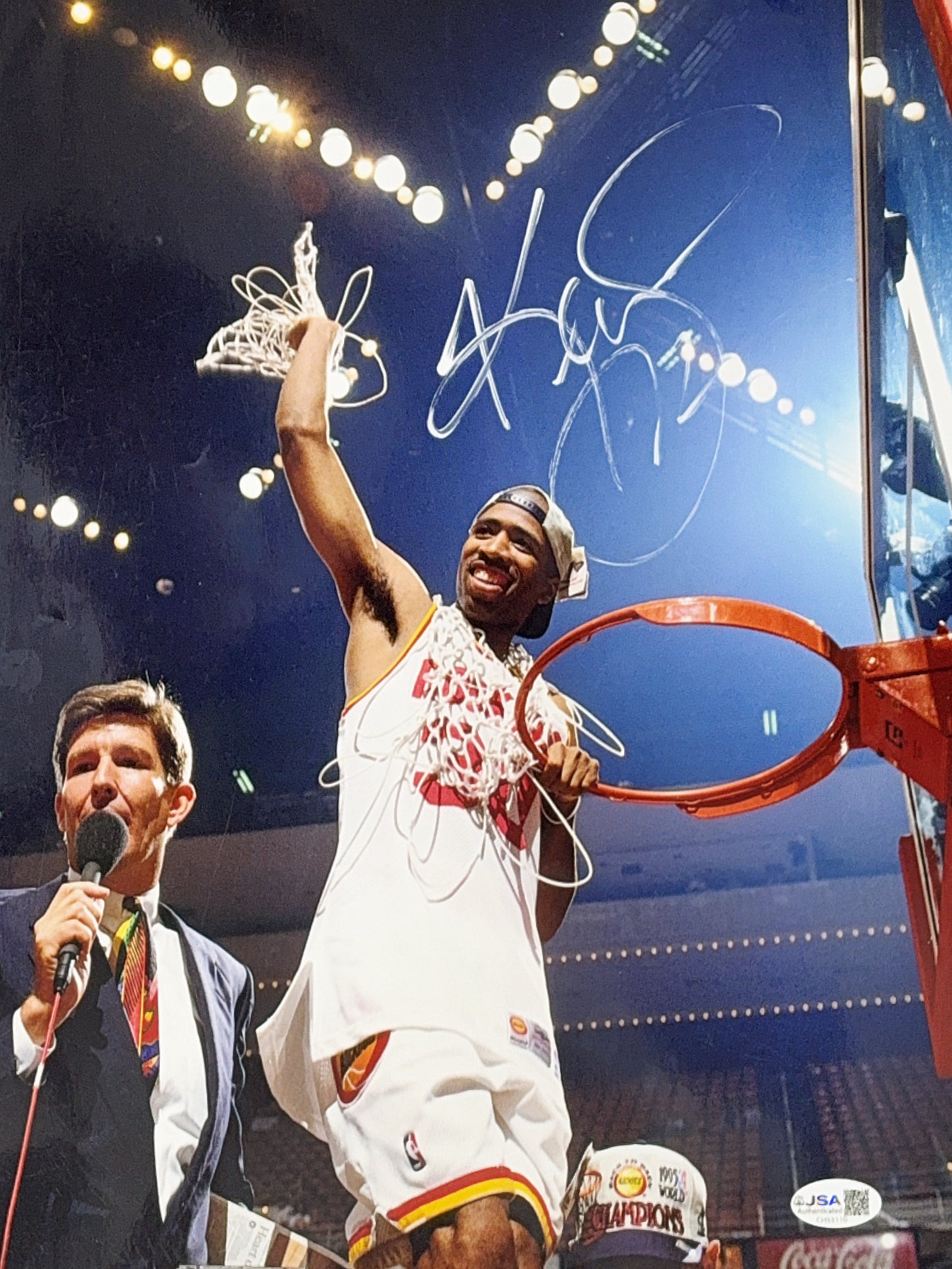 Kenny Smith Autographed Houston Rockets Cutting Net 11x14 JSA