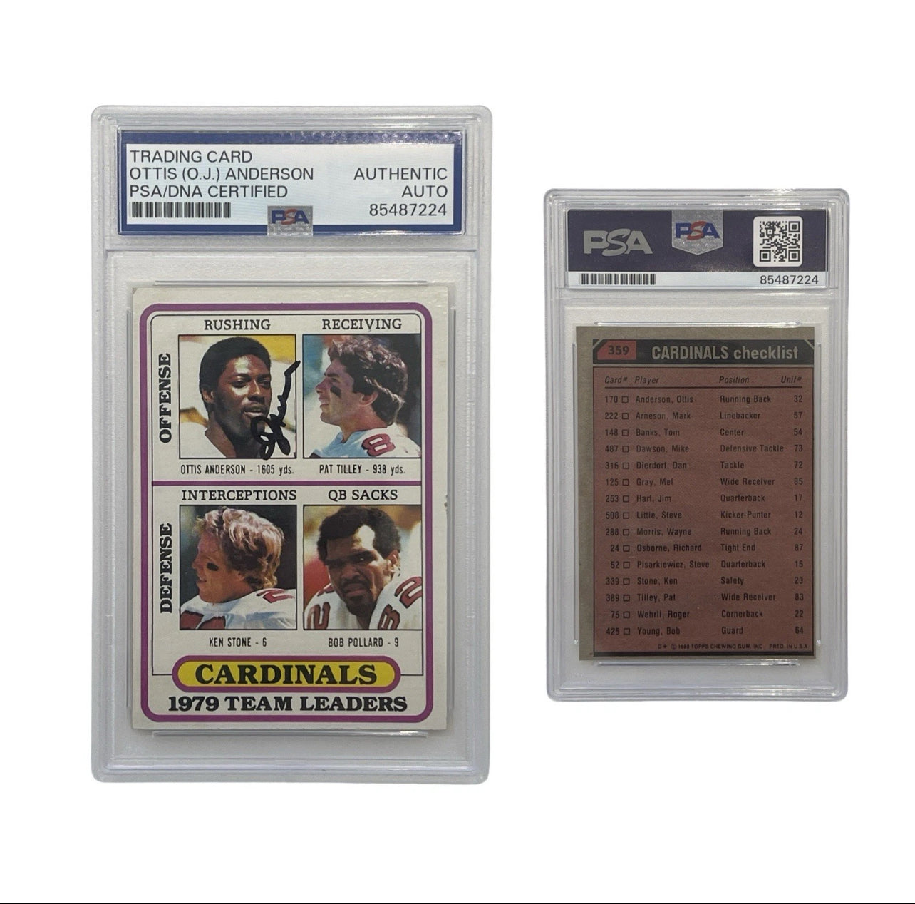 1980 Ottis Anderson Autographed 1979 Team Leaders Topps #359 PSA Auth Auto
