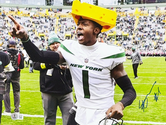 Sauce Gardner Autographed New York Jets Cheese Head Point 11x14 Beckett