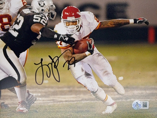 Larry Johnson Autographed Kansas City Chiefs 8x10 White Jersey Beckett