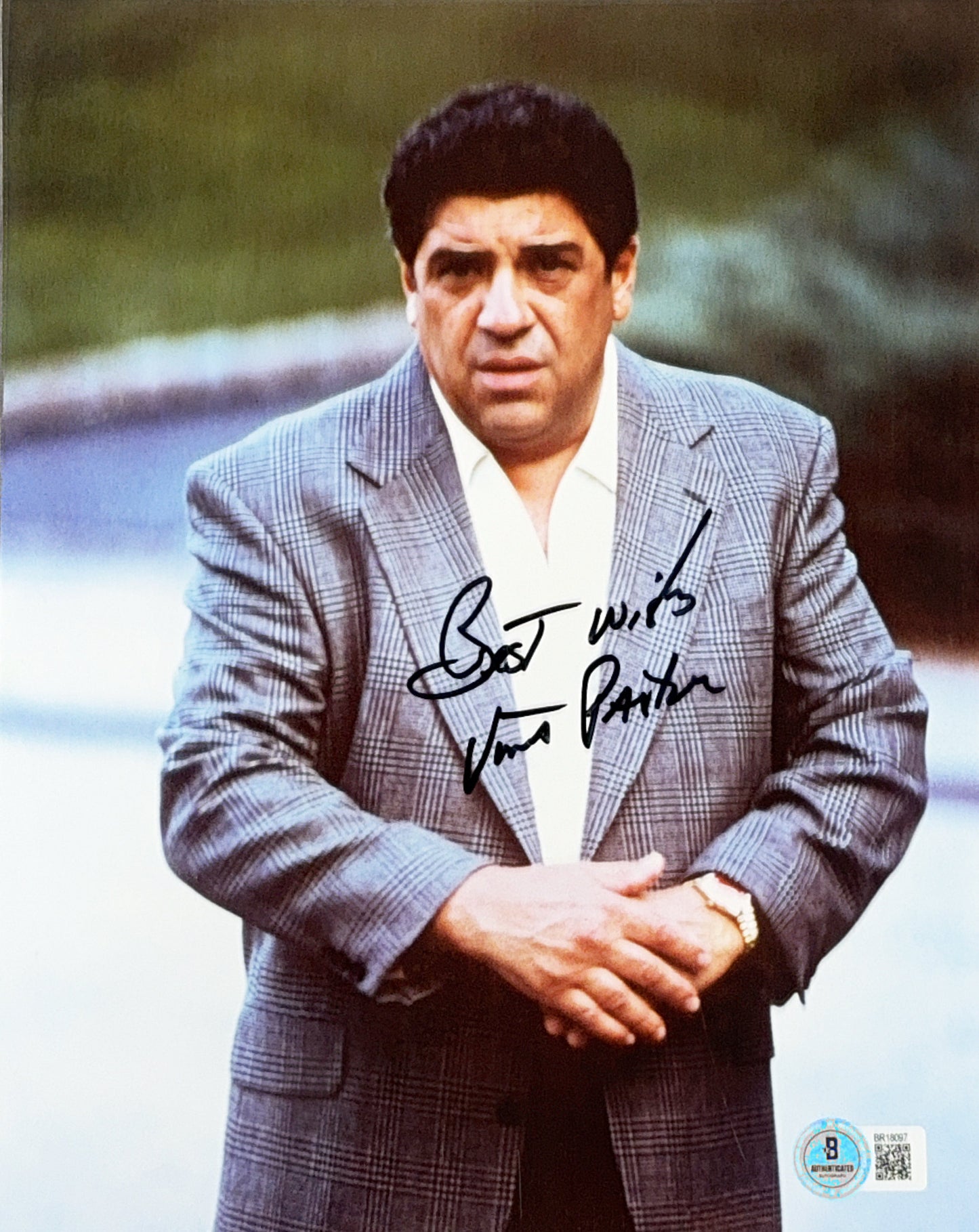 Vincent Pastore Sopranos Autographed Hands Folded 8x10 Best Wishes Beckett