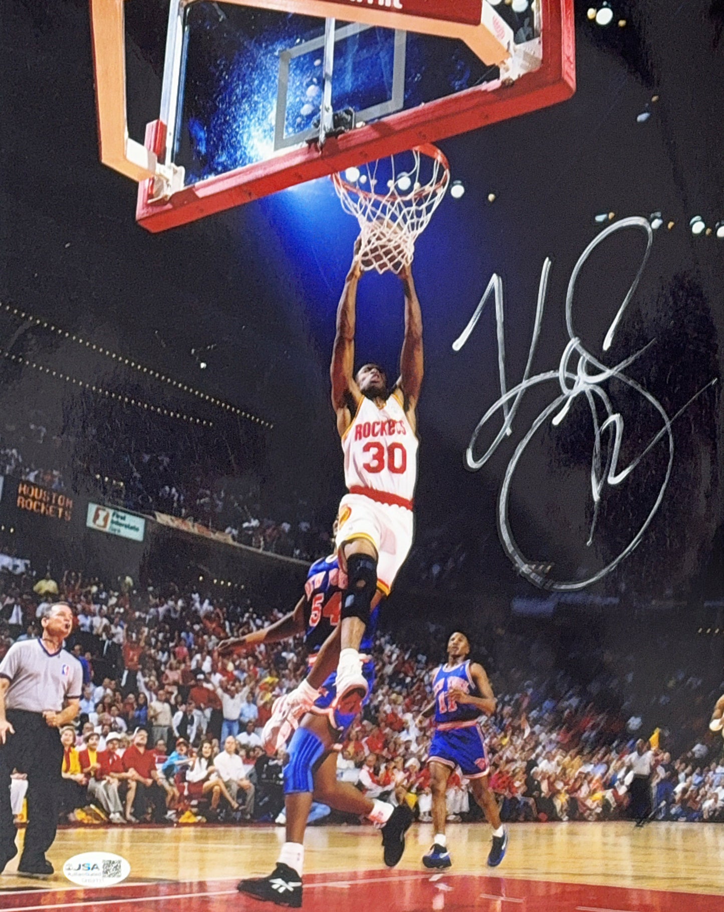 Kenny Smith Autographed Houston Rockets Dunk 11x14 JSA