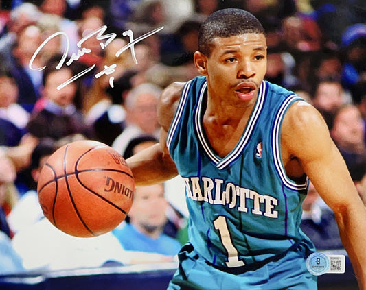 Muggsy Bogues Close up Dribbling Autographed 8x10 Beckett