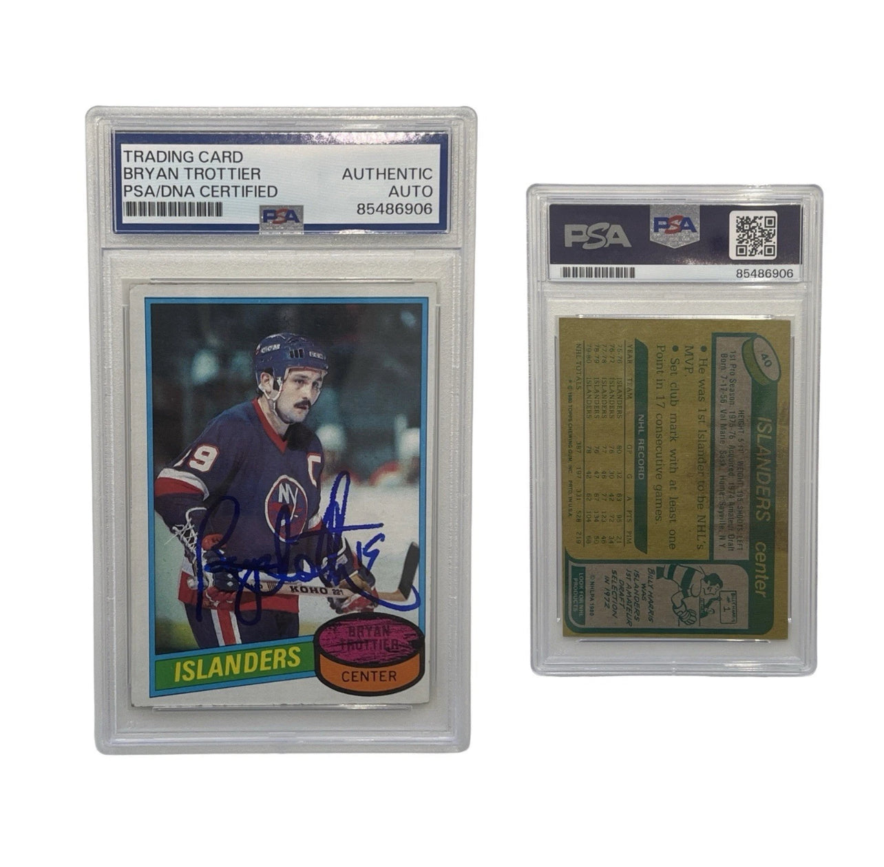 1980 Bryan Trottier Autographed Topps #40 PSA Authentic Auto