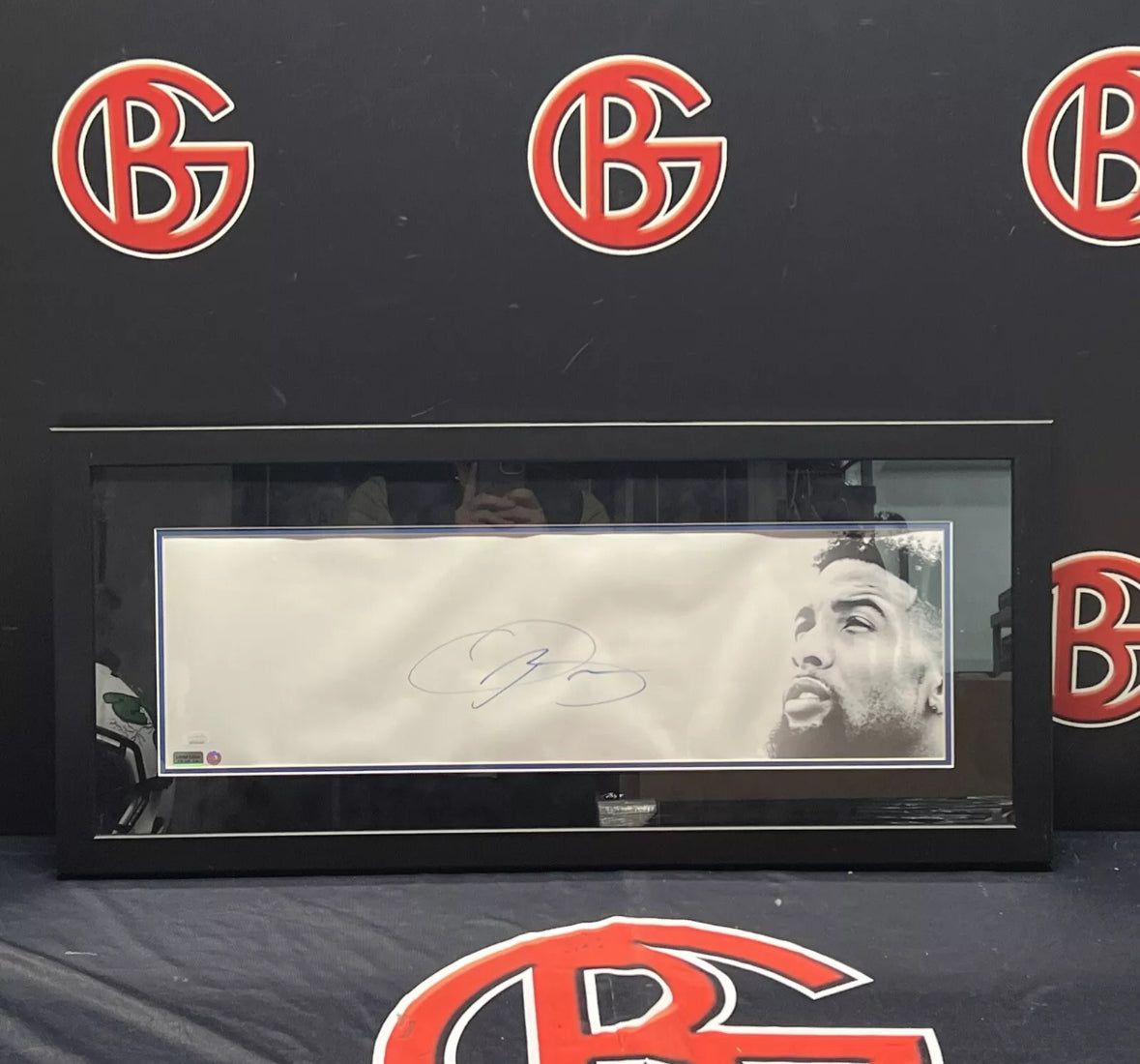 Odell Beckham Jr. Autographed New York Giants Black Suede Framed 8x26 JSA