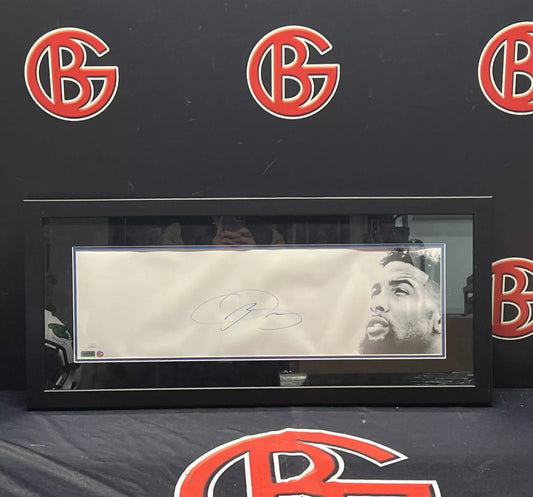 Odell Beckham Jr. Autographed New York Giants Black Suede Framed 8x26 JSA
