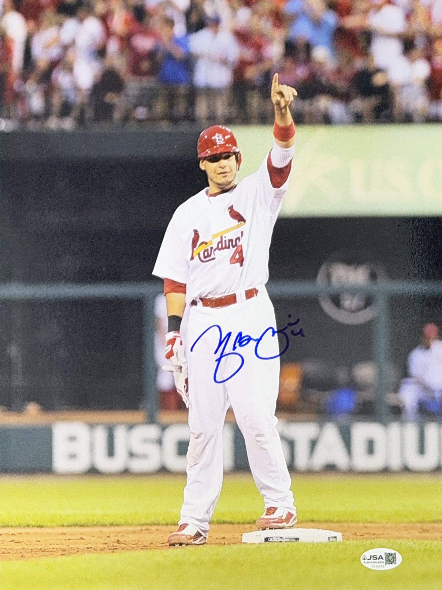 Yadier Molina Autographed St Louis Cardinals Finger Point 11x14 JSA