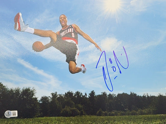 Damian Lillard Autographed Portland Trailblazers Blue Sky 11x14 Beckett
