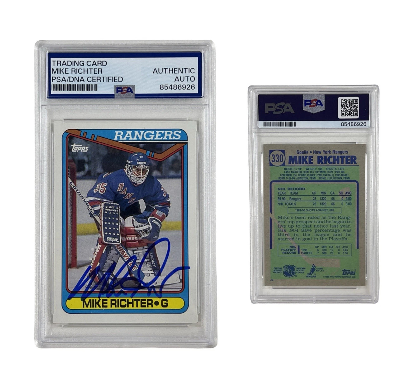 1990 Mike Richter Autographed Topps #330 Authentic Auto