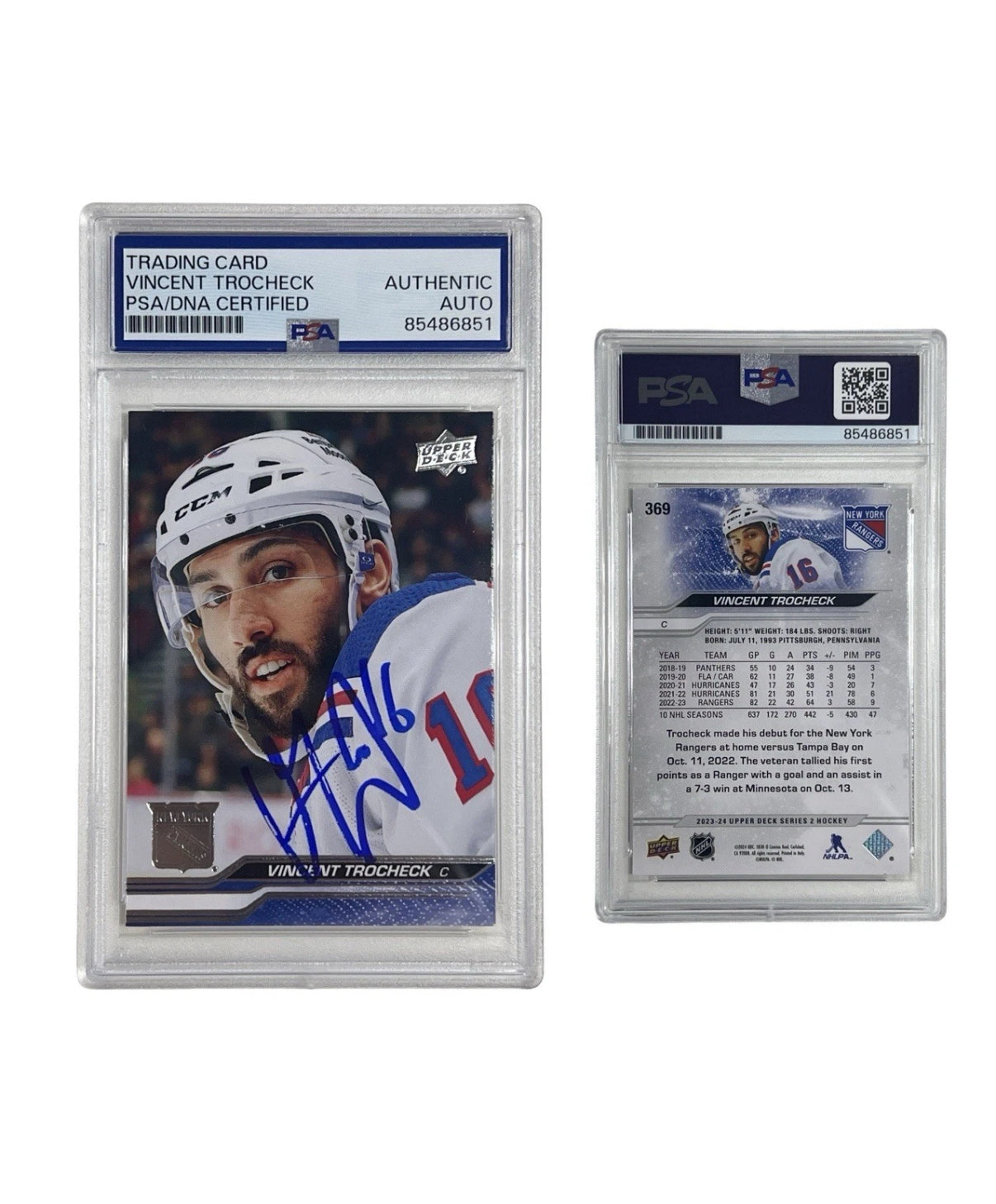2024 Vincent Trocheck Autographed Upper Deck #369 PSA Authentic Auto