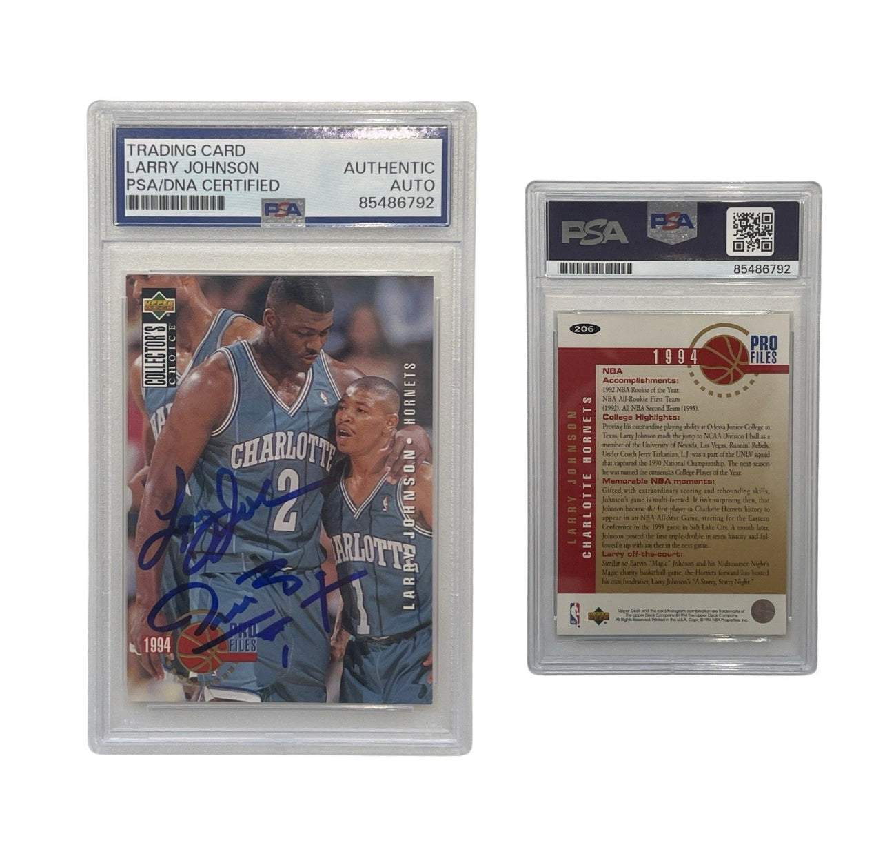 1994 Larry Johnson Autographed Collectors Choice Upper Deck #206 PSA Auth Auto
