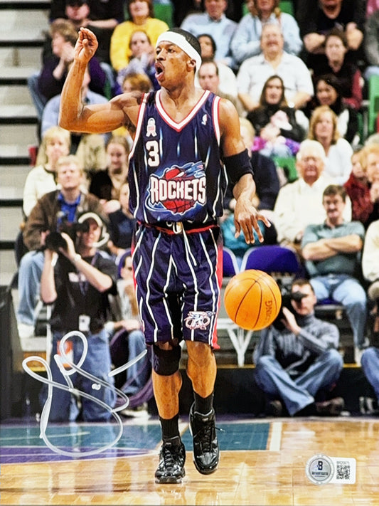 Steve Francis Dribbling Houston Rocket Blue Jersey Autographed 8x10 Beckett