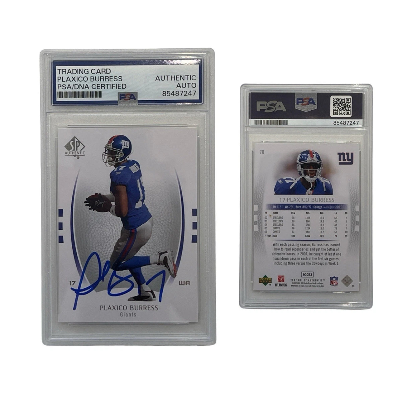 2007 Plaxico Burress Autographed SP Authentic Upper Deck #70 PSA Auth Auto
