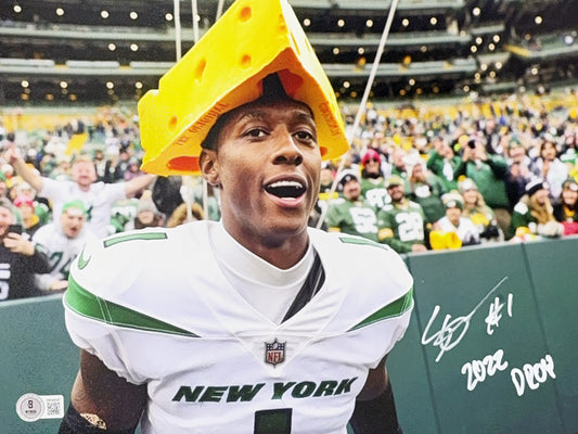 Sauce Gardner Autographed New York Jets Cheese Head “DPOY 22” 11x14 Beckett