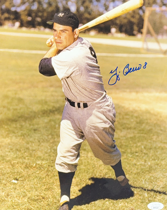Yogi Berra Autographed New York Yankees Bat On Shoulder 11x14 JSA
