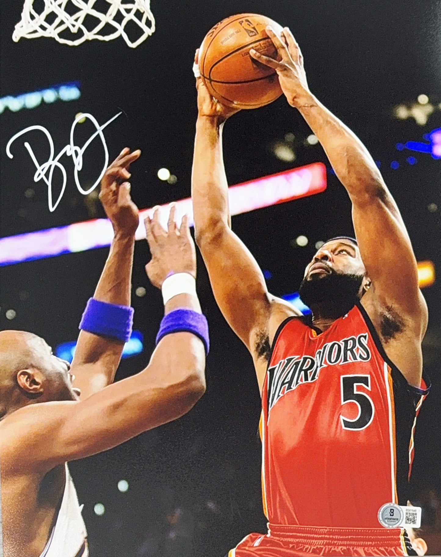Baron Davis Autographed Golden State Warriors Dunk 11x14 Beckett