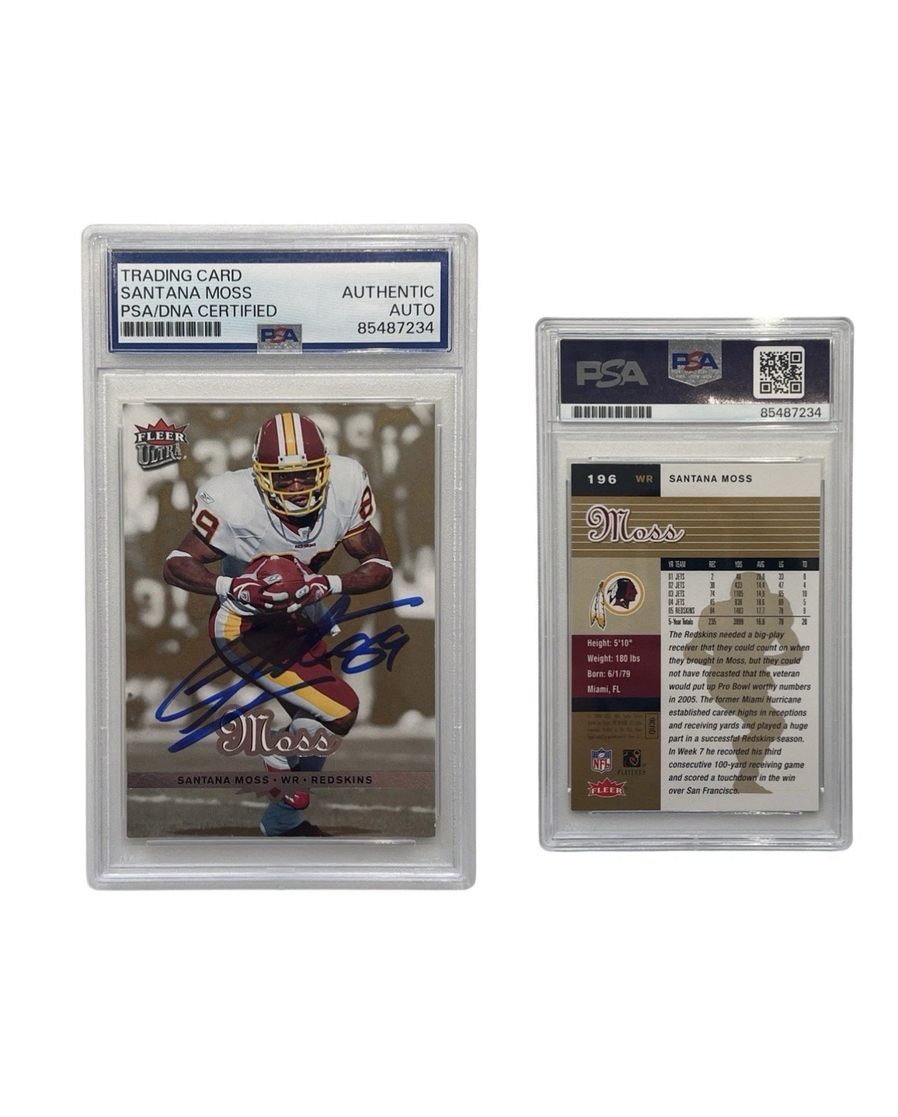 2006 Santana Moss Autographed Fleer Ultra #196 PSA Authentic Auto