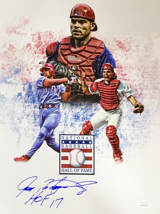 Ivan Rodriguez Autographed Texas Rangers HOF 17 11x14 JSA