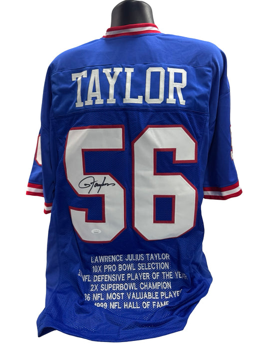 Lawrence Taylor Autographed New York Giants Blue Stats Jersey JSA