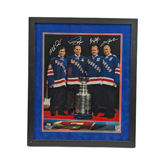 Mark Messier, Mike Richter, Adam Graves & Brian Leetch Core 94 Autographed New York Rangers Framed Retirement Night 16x20 Steiner CX