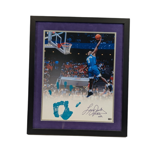 Larry Johnson Autographed Charlotte Hornets Dunk Contest Handprint Framed 16x20 Steiner CX