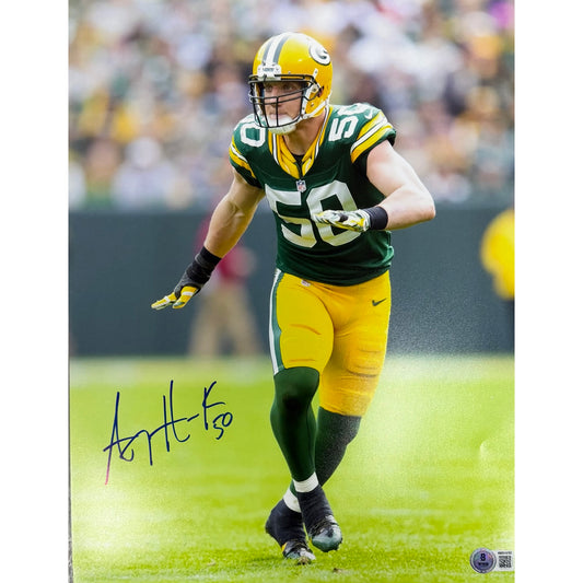 AJ Hawk Autographed Green Bay Packers Solo Green Jersey 11x14 Beckett BAS