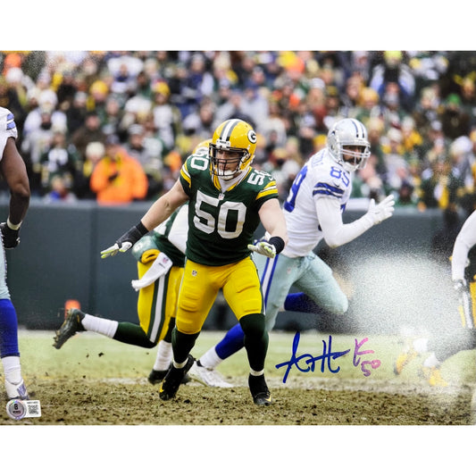 AJ Hawk Autographed Green Bay Packers Against Cowboys 11x14 Beckett BAS