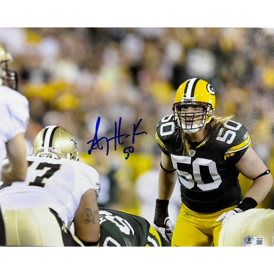 AJ Hawk Autographed Green Bay Packers Against Saints 11x14 Beckett BAS