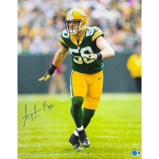 AJ Hawk Autographed Green Bay Packers Solo Green Jersey 16x20 Beckett BAS