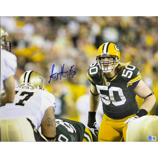 AJ Hawk Autographed Green Bay Packers Against Saints 16x20 Beckett BAS
