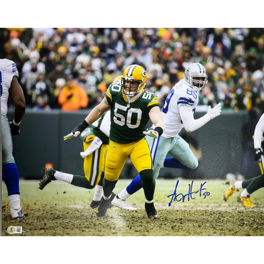 AJ Hawk Autographed Green Bay Packers Against Cowboys 16x20 Beckett BAS