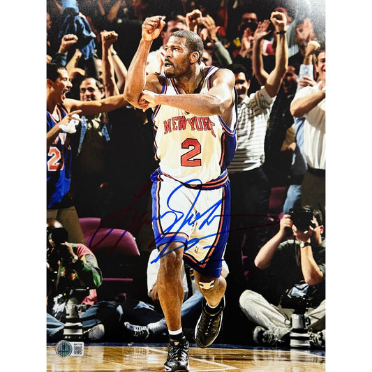 Larry Johnson New York Knicks Celebrating White Jersey Autographed 11x14 Beckett BAS