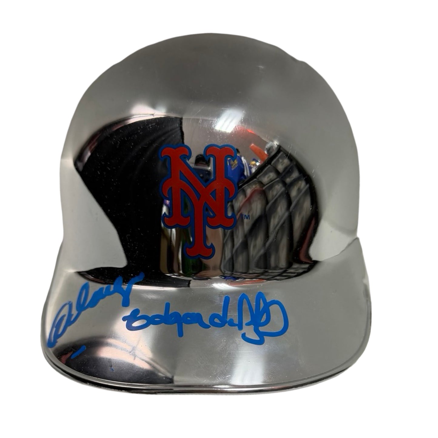 Edgar Alfonzo And Rey Ordonez Autographed New York Mets Mini Batting Helmet Chrome JSA