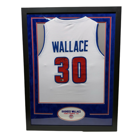 Rasheed Wallace Autographed White Detroit Pistons Jersey Beckett - Framed