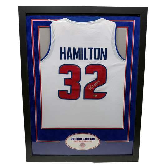 Rip Hamilton Autographed Detroit Pistons White Jersey Steiner CX - Framed