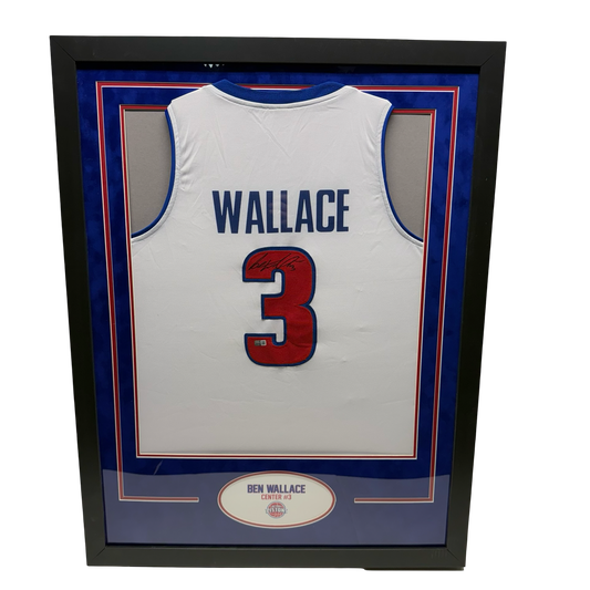 Ben Wallace Autographed Detroit Pistons White Jersey Steiner CX - Framed
