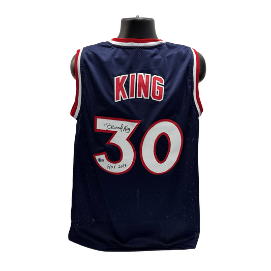 Bernard King Autographed New York Knicks Navy Blue Jersey HOF 2013 Beckett